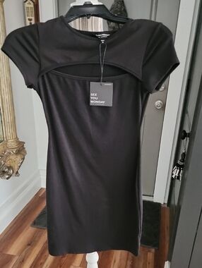 See You Monday Black Cutout Ribbed Mini Dress